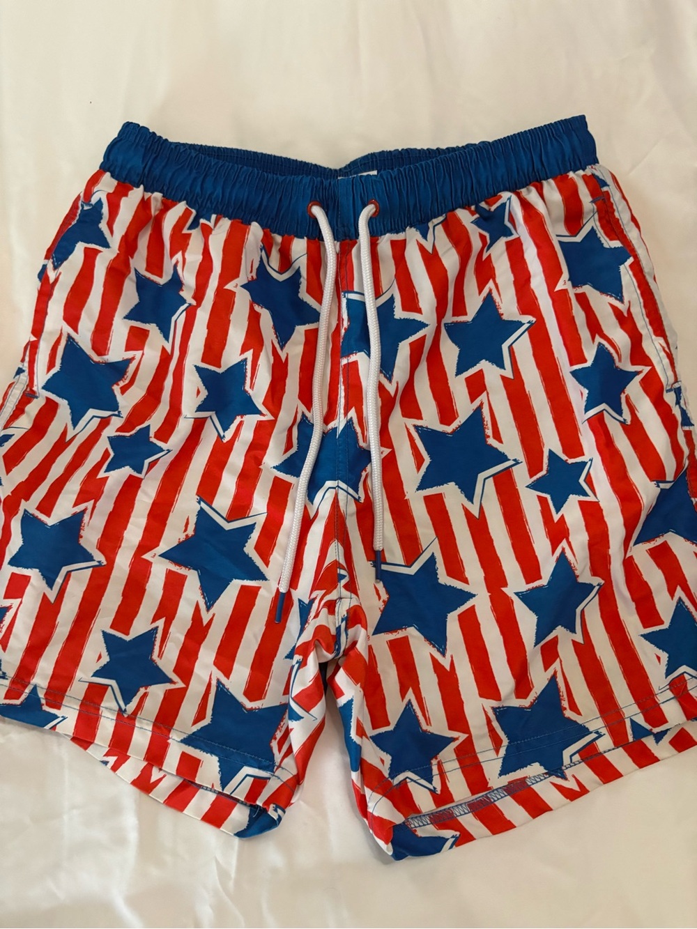 Men's Patriotic Blue & Red Star Swim Trunks